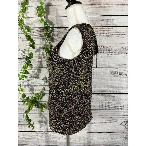 Tory Burch Blouse Tank size 2 Black Brown Cheetah Animal Sheer Cocktail Wedding - Picture 7 of 10